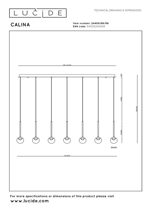 Lucide CALINA - Pendant light - LED Dim. - CCT - 12x7W 2200K/3300K - Coffee | Premium - technical